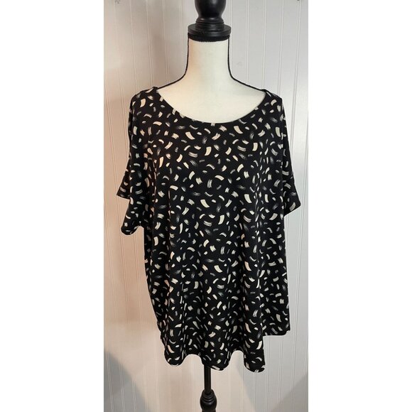 Jules & Leopold Womens 3X Black & White Abstract Print Flutter Sleeve Blouse - Picture 3 of 11